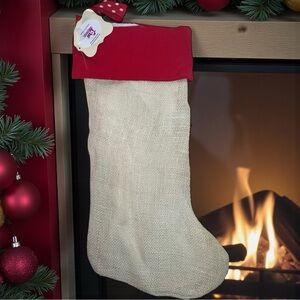 Christmas Stocking red  Trim burlap hand crafted lined fun country western
